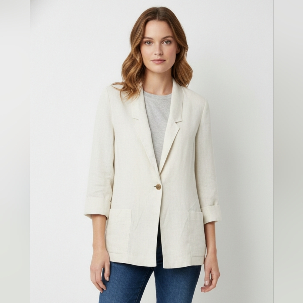 Vintage Enticements Blazer Eggshell Flax Blend Minimalist Office Casual 16